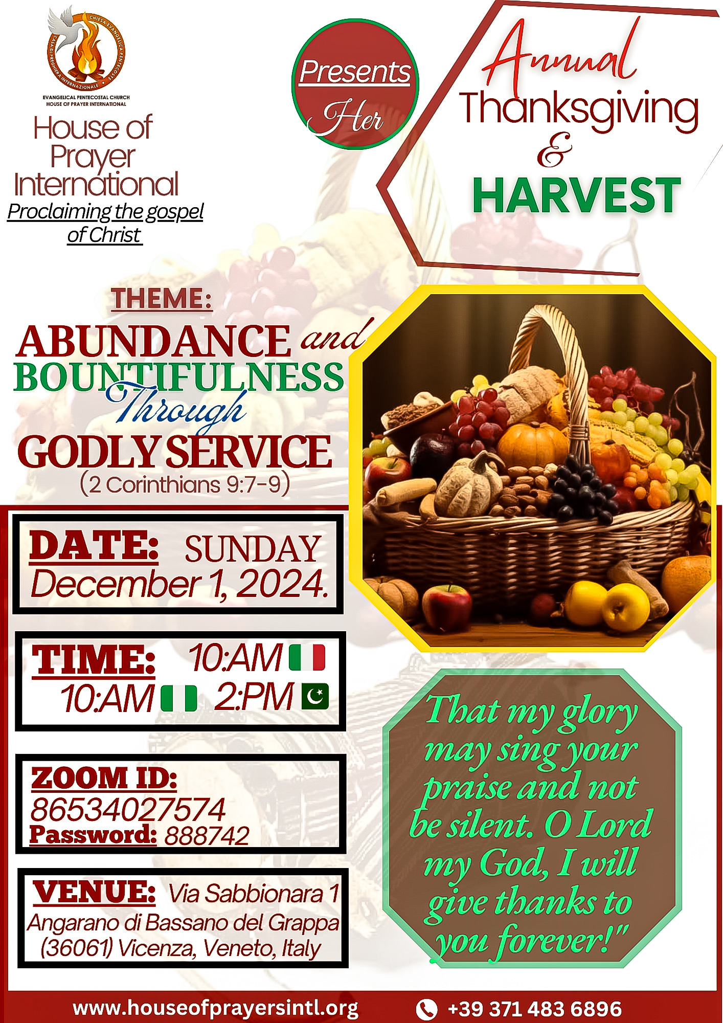 Annual Thanksgiving is forthcoming on Sunday, December 1, 2024.  Come and let's celebrate the faithfulness of our God... - 1 - Evangelical Pentecostal Church